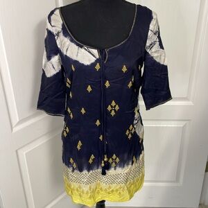 Juicy Couture pure silk shift dress size S indian style embroidered
